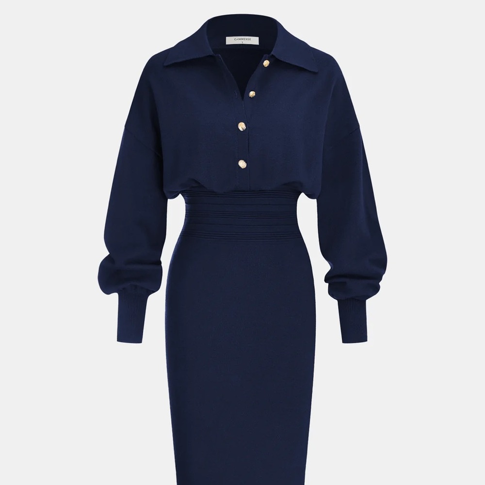 Commense Midnight Blue Long Sleeve Dress